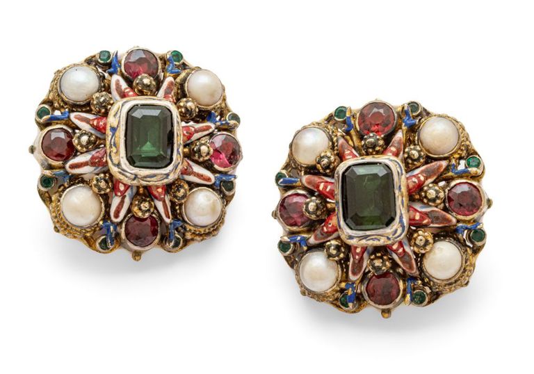 Silver Tourmaline, Garnet and Pearl Earrings