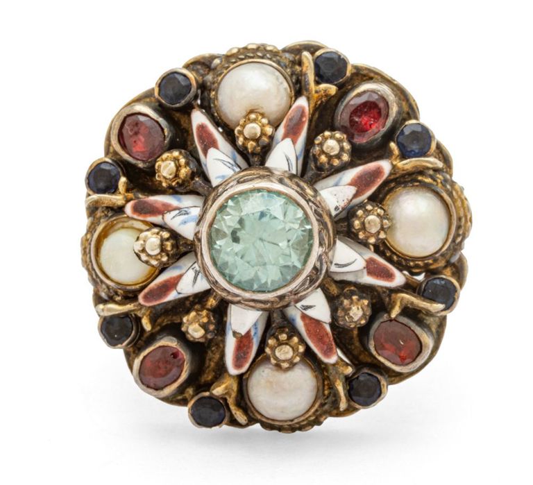 Silver Zircon, Garnet and Pearl Ring