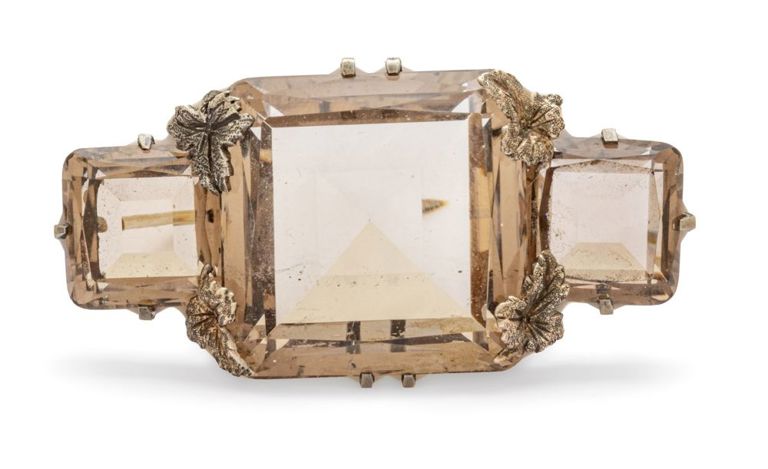 Silver Smoky Quartz Brooch