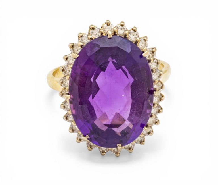 14k Gold Amethyst and Diamond Ring