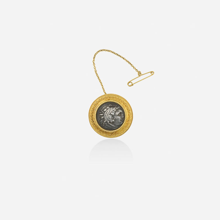 Yellow Gold and Silver Brooch