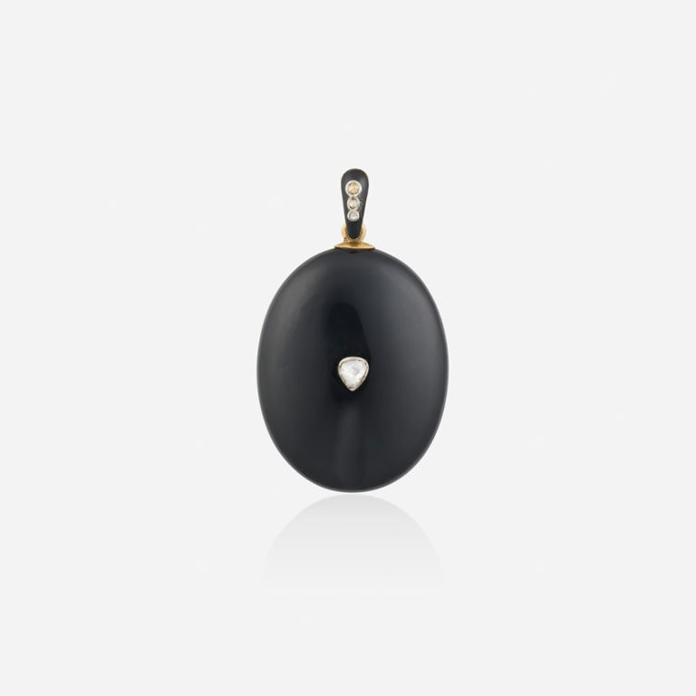 Gold, Silver Onyx and Diamond Pendant