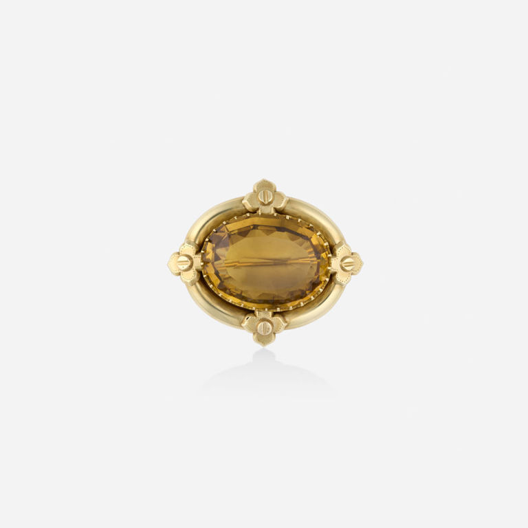 Yellow Gold Citrine Pendant Brooch