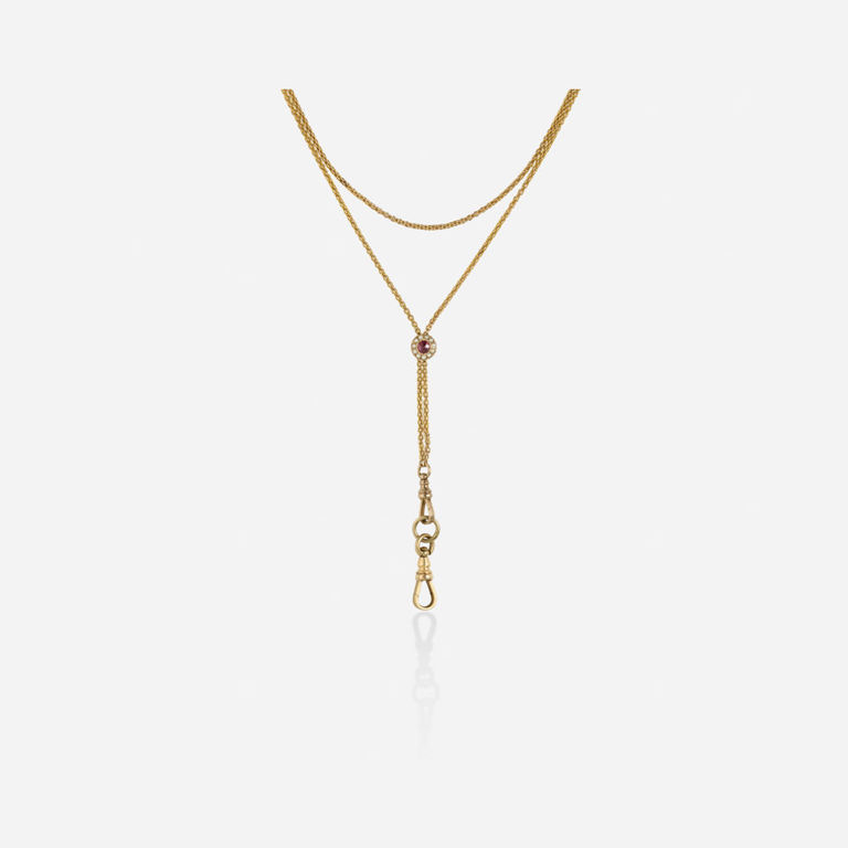Yellow Gold Pearl and Ruby Necklace