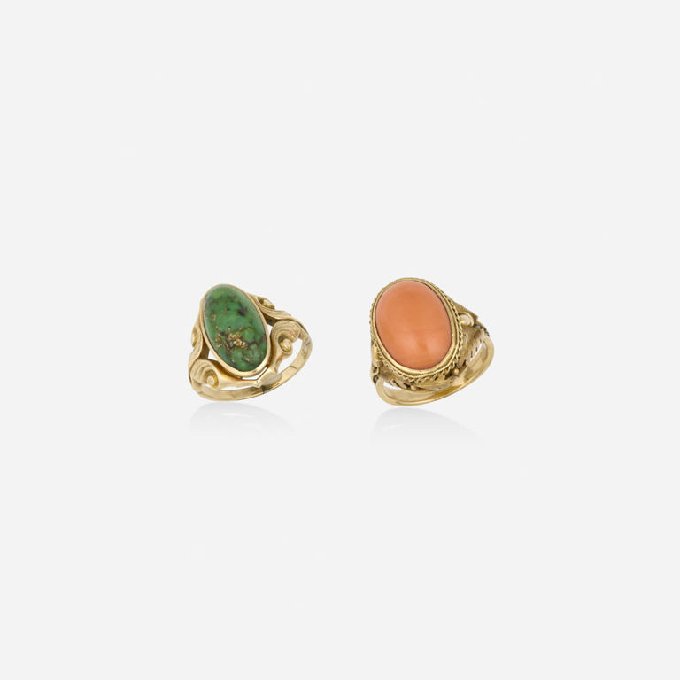 Gold Coral and Turquoise Rings