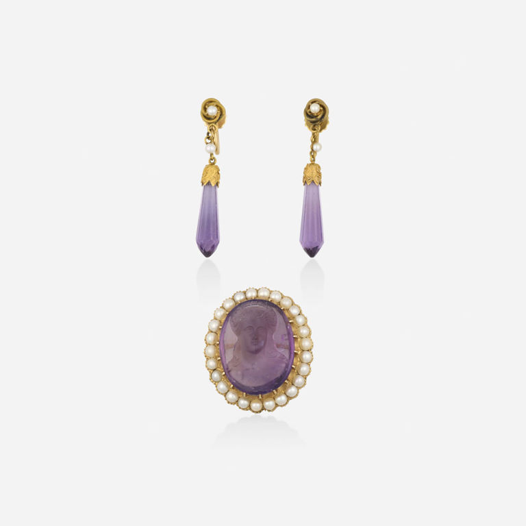 Gold Amethyst and Pearl Jewelry Set