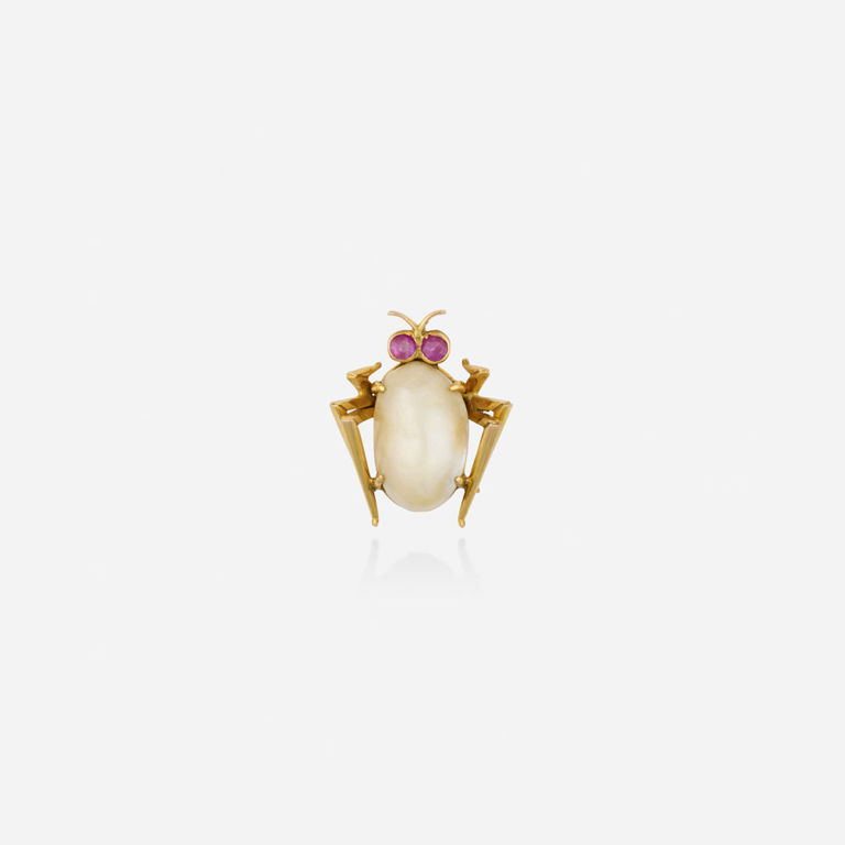 Gold Pearl and Ruby Brooch
