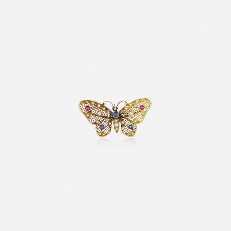 Gold Diamond and Multi-Gem Brooch
