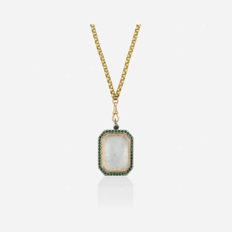 14k Gold and Silver Emerald Pendant Necklace