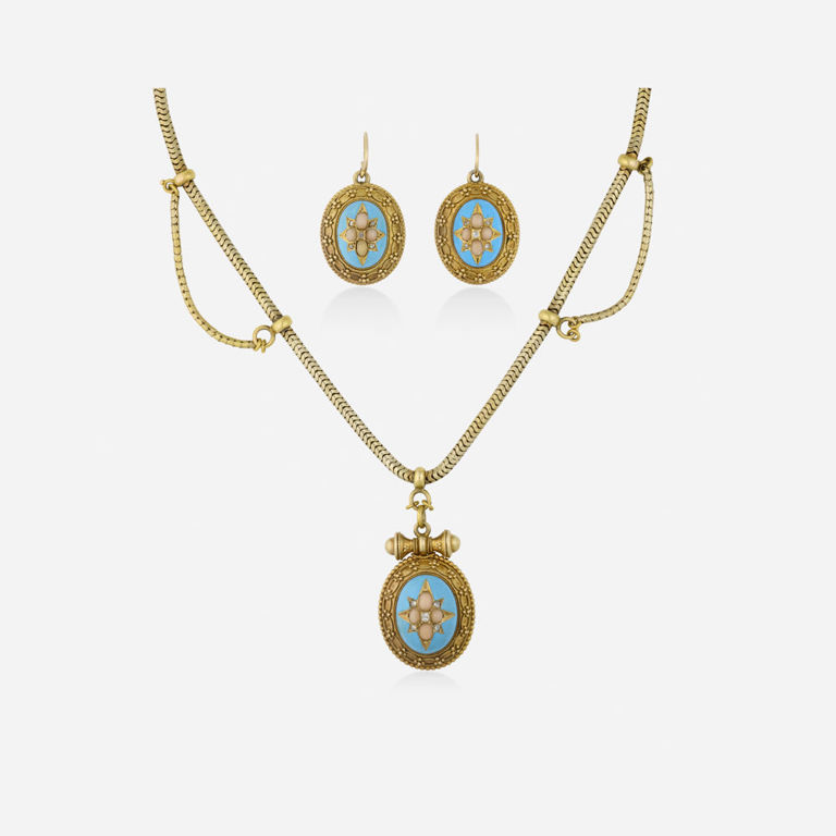 Gold Coral and Diamond Jewelry Set