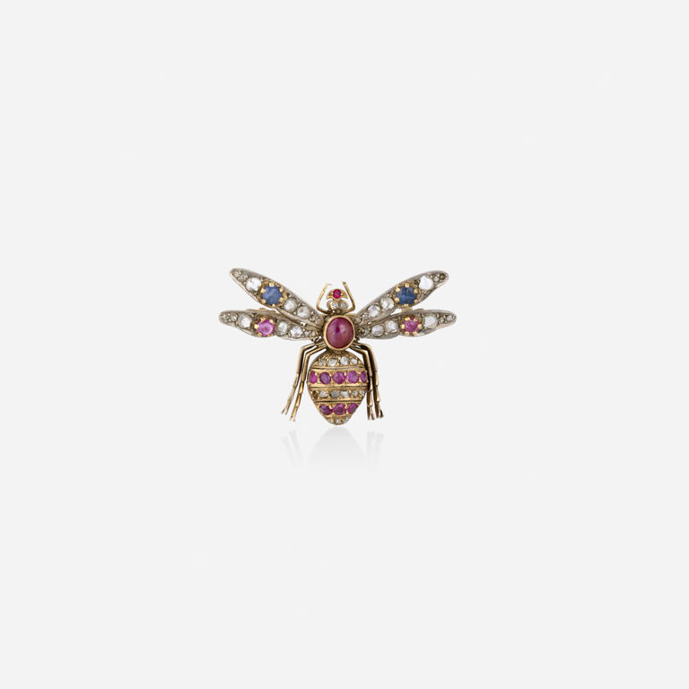 14k Gold and Silver Gem Brooch