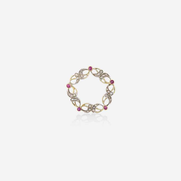 Gold Ruby and Diamond Brooch