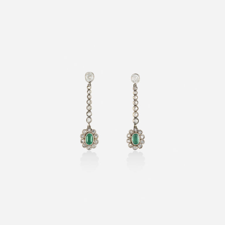 Gold, Platinum Emerald Earrings