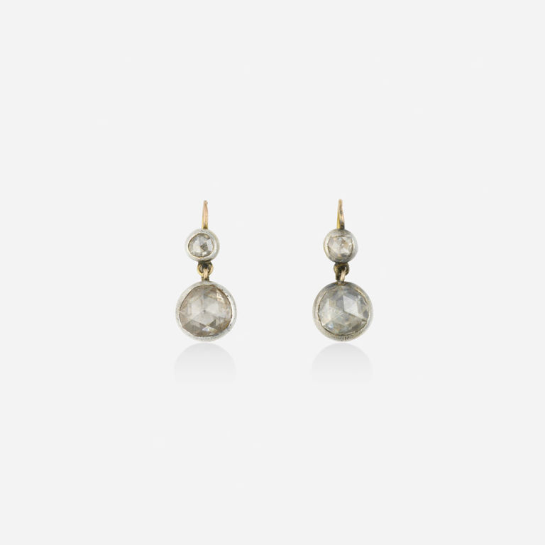 14k Gold and Silver Diamond Earrings