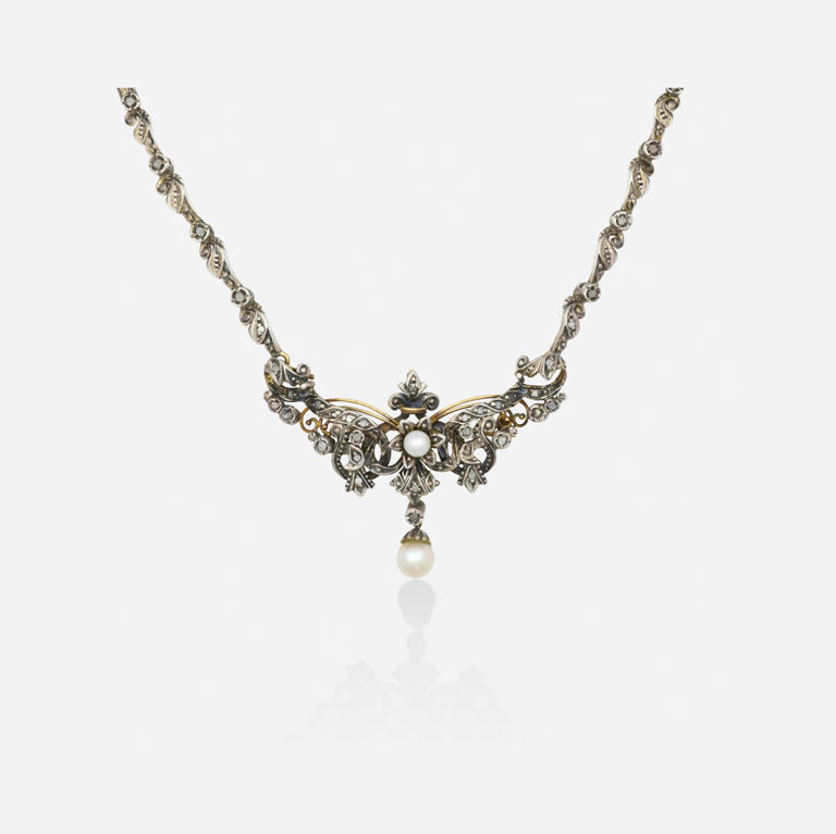 Gold, Silver Diamond Pendant/Brooch Necklace