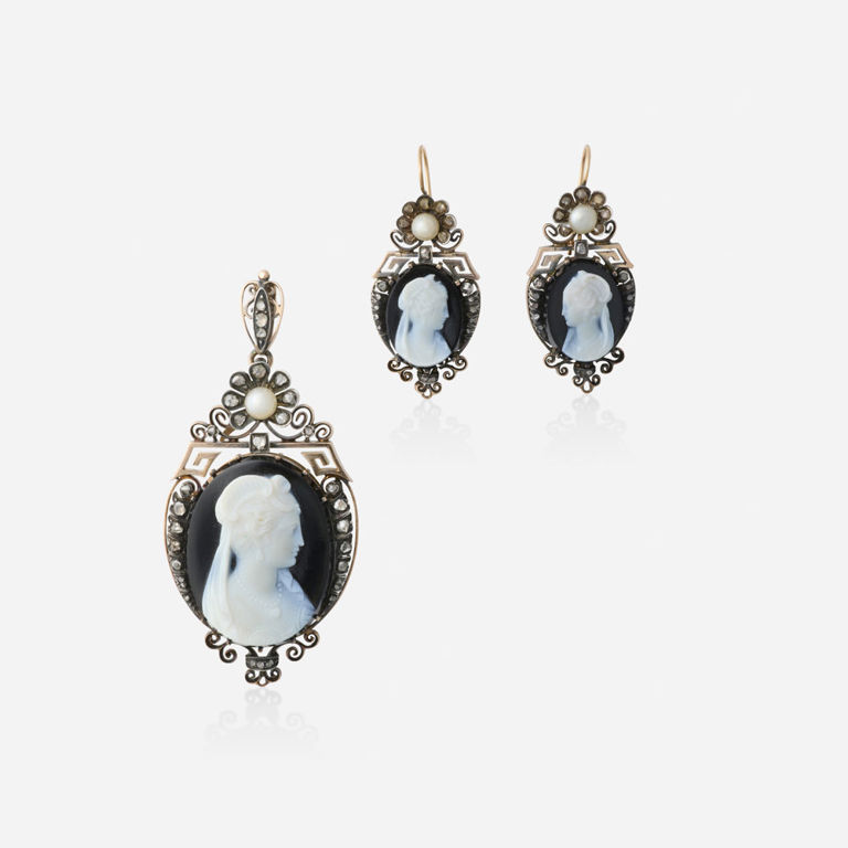 18k Gold and Silver Agate Jewelry Set