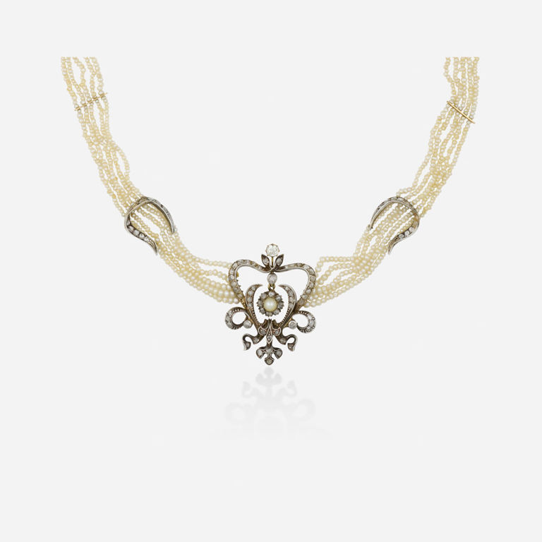 Gold, Silver Pearl Diamond Necklace