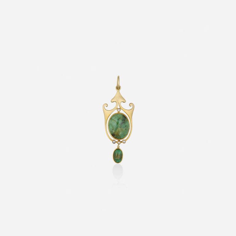 15k Gold Emerald Pearl Pendant