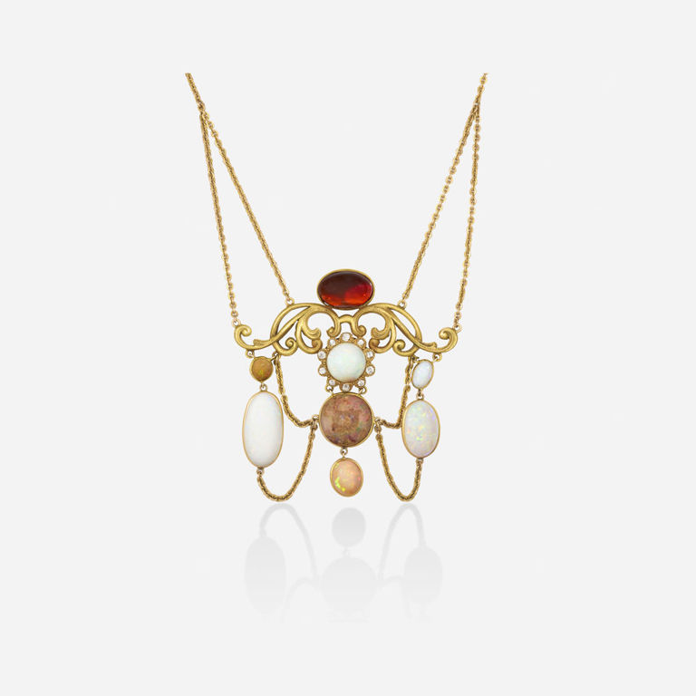 Gold Opal and Diamond Pendant Necklace