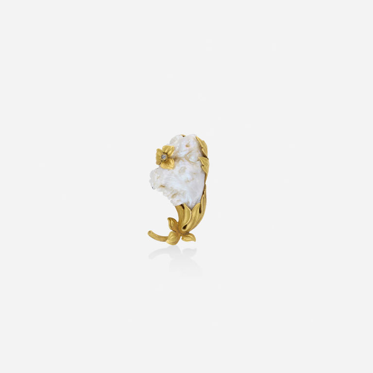 Gold Pearl and Diamond Brooch