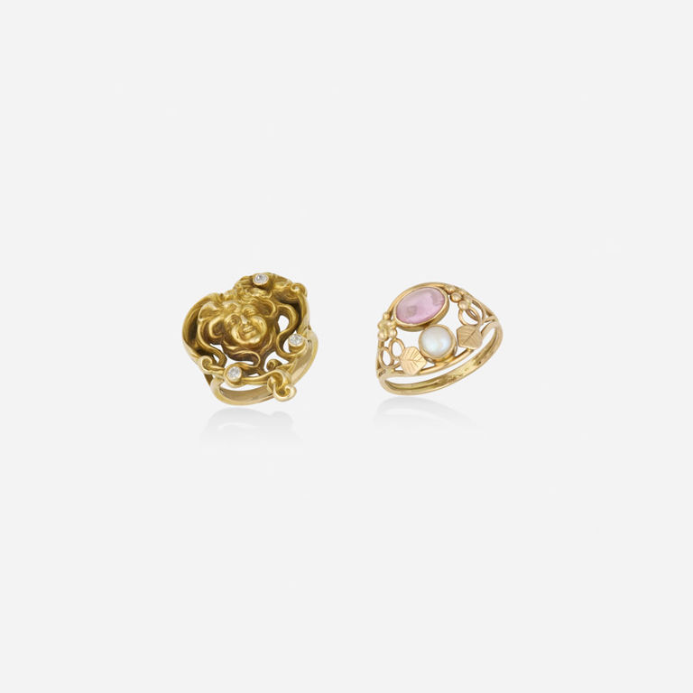 Two Gold Diamond and Multi-Gem Rings