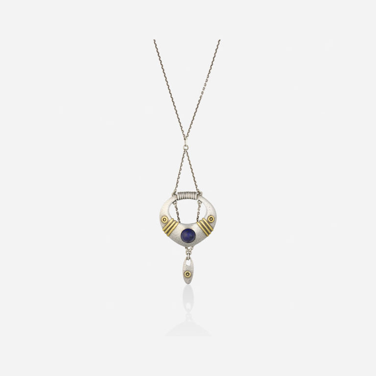 Gold and Silver Lapis Lazuli Pendant Necklace