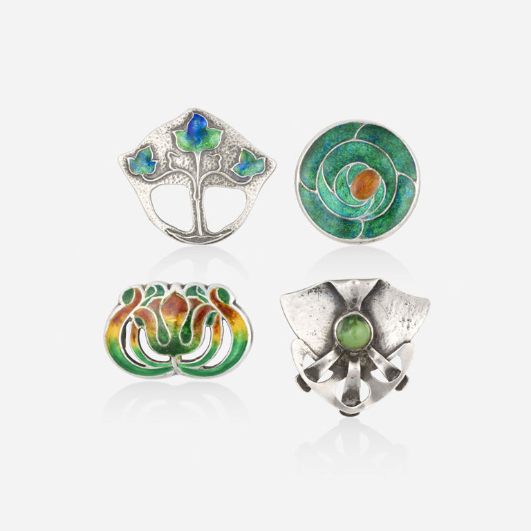 Four Silver Turquoise Brooches