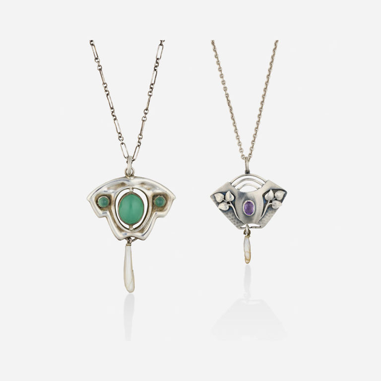 Two Silver Multi-Gem Pendant Necklaces