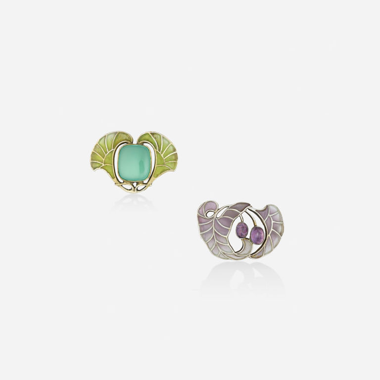 Two Silver Chalcedony And Amethyst Brooches