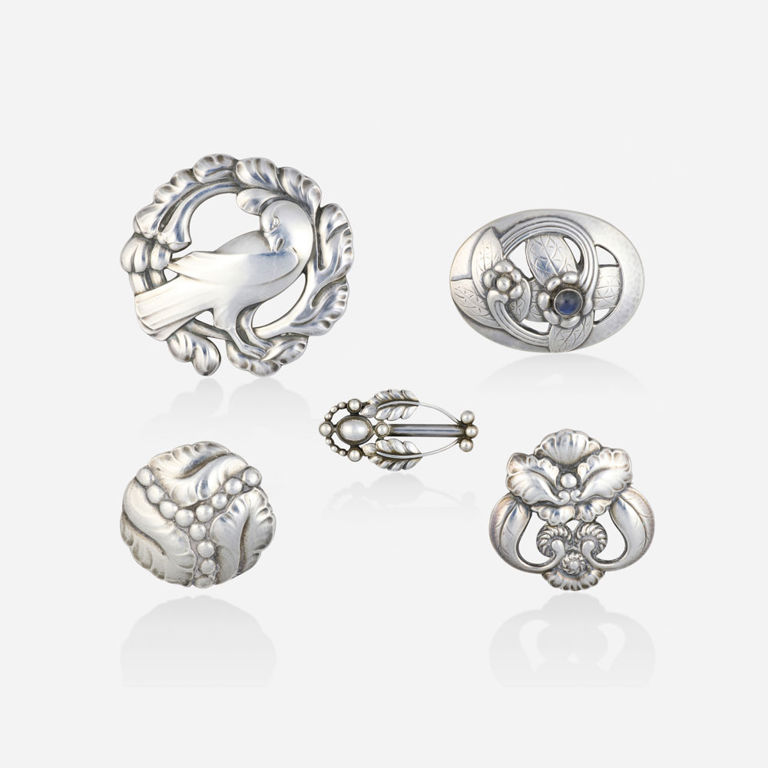 Five Sterling Silver Brooches