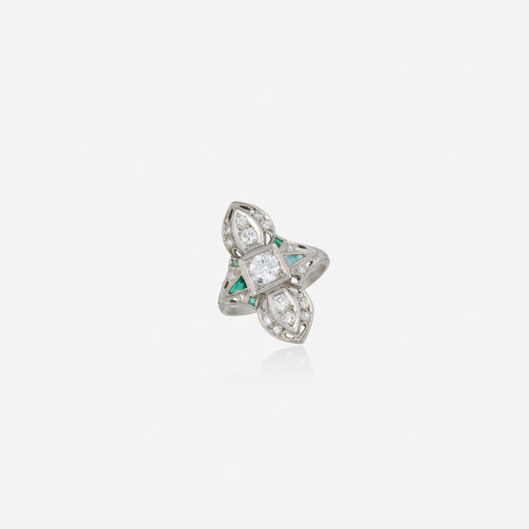 Platinum Diamond and Glass Ring