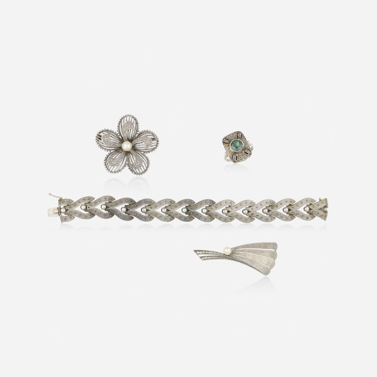 Four Sterling Silver Marcasite Jewelry Set