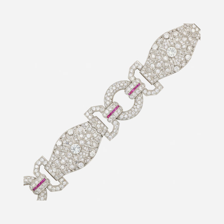 Platinum Diamond and Ruby Bracelet