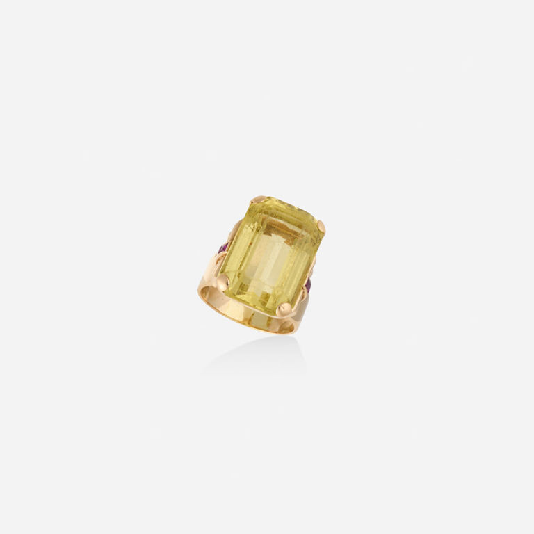 14k Gold Citrine and Ruby Ring