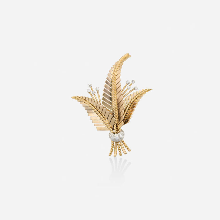 Gold and Platinum Diamond Brooch