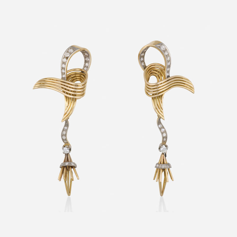 Gold and Platinum Diamond Earrings