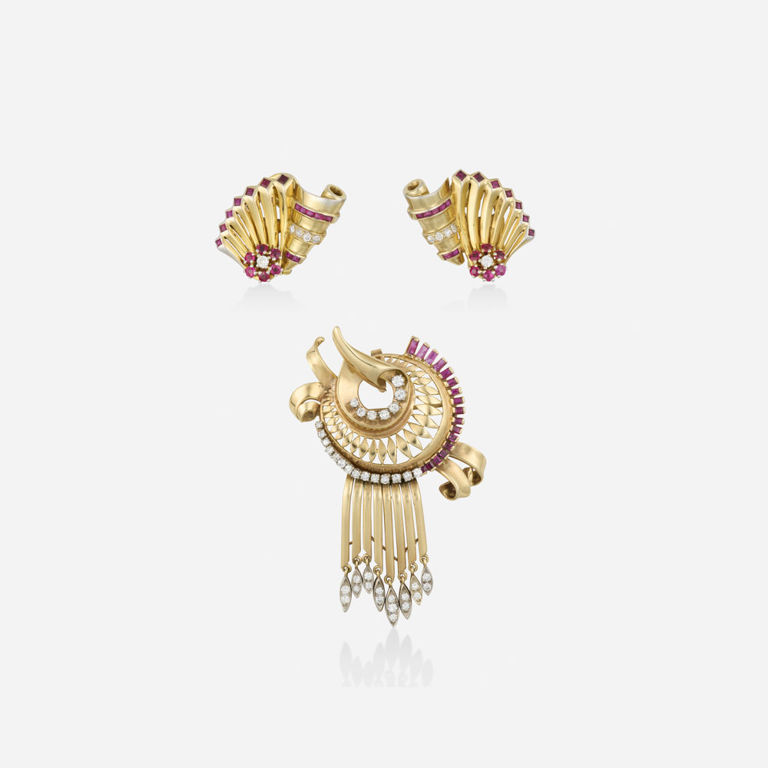 Gold Ruby and Diamond Jewelry Set