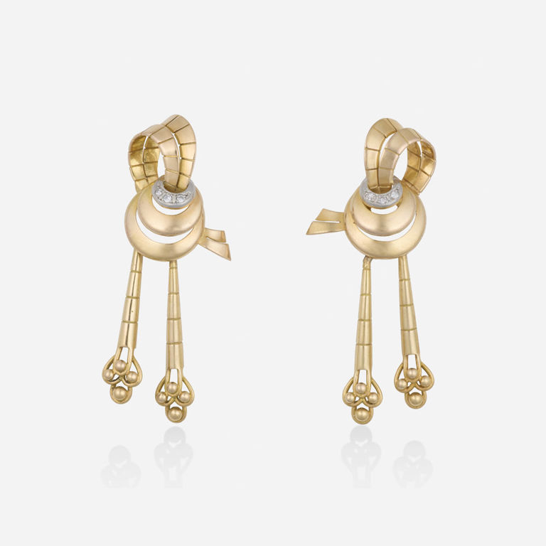 18k Gold and Platinum Diamond Earrings