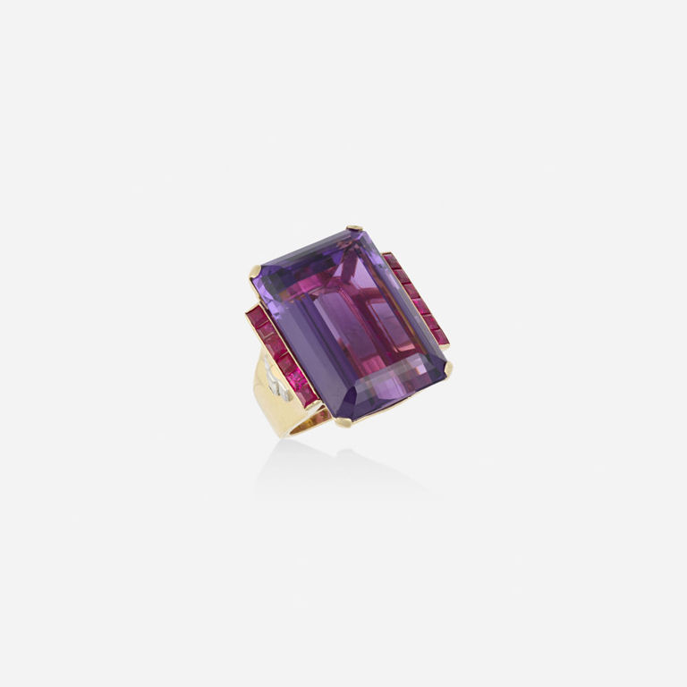 Gold Amethyst, Ruby and Diamond Ring