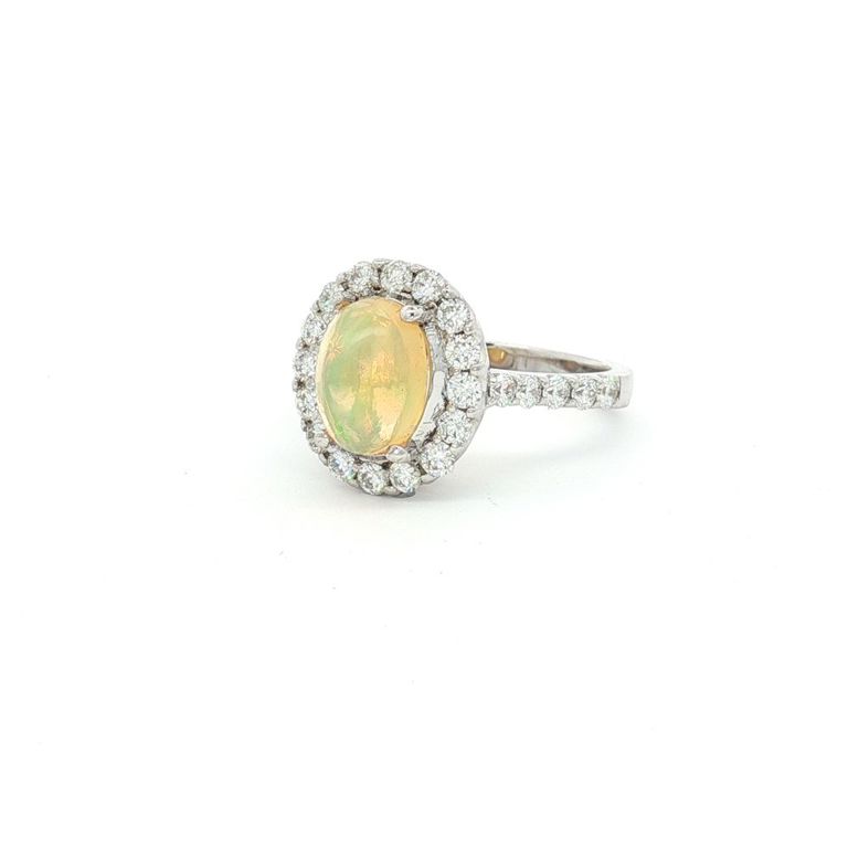 14k White Gold Opal and Diamond Halo Ring