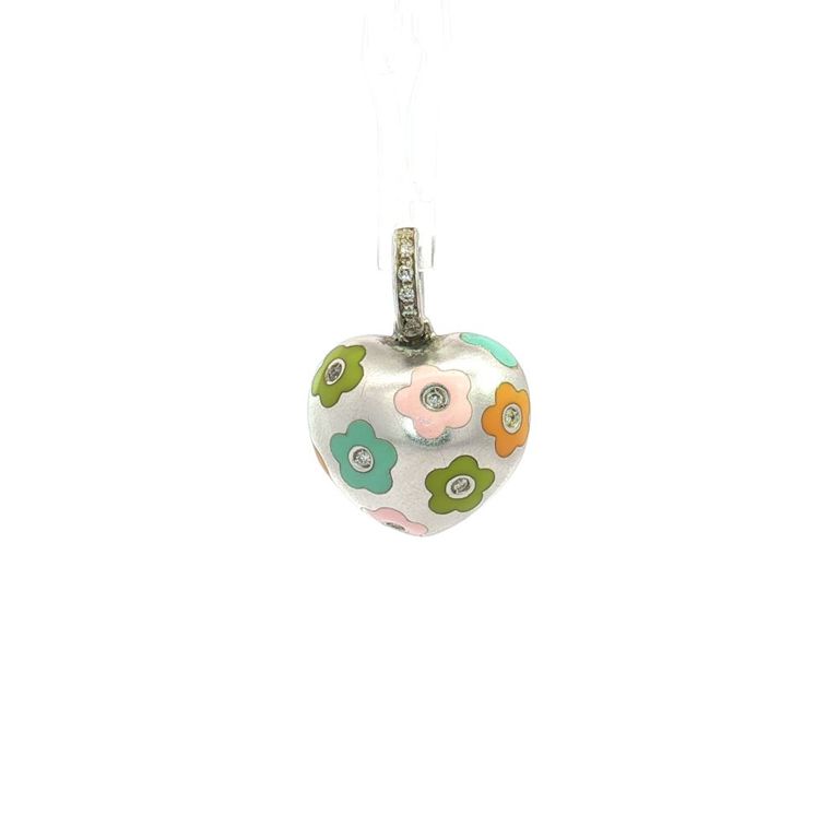 18k White Gold Diamond and Enamel Heart Pendant
