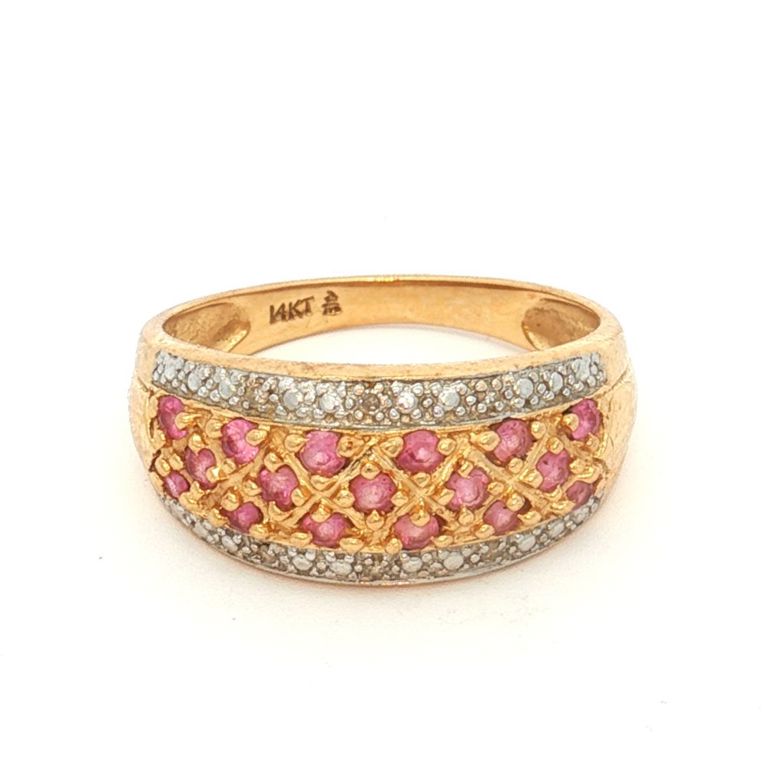 14k Yellow Gold Pink Sapphire and Diamond Ring
