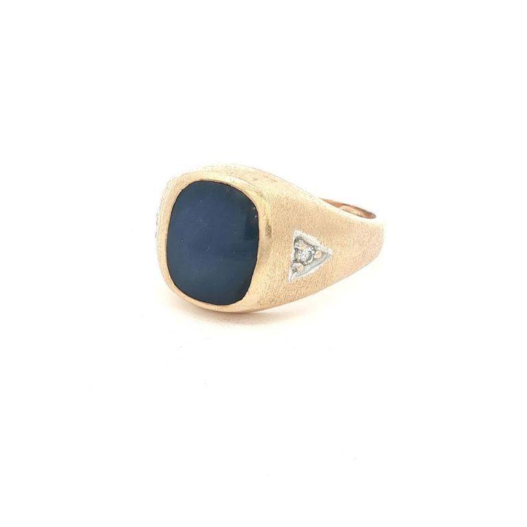 14k Yellow Gold Sapphire and Diamond Signet Ring