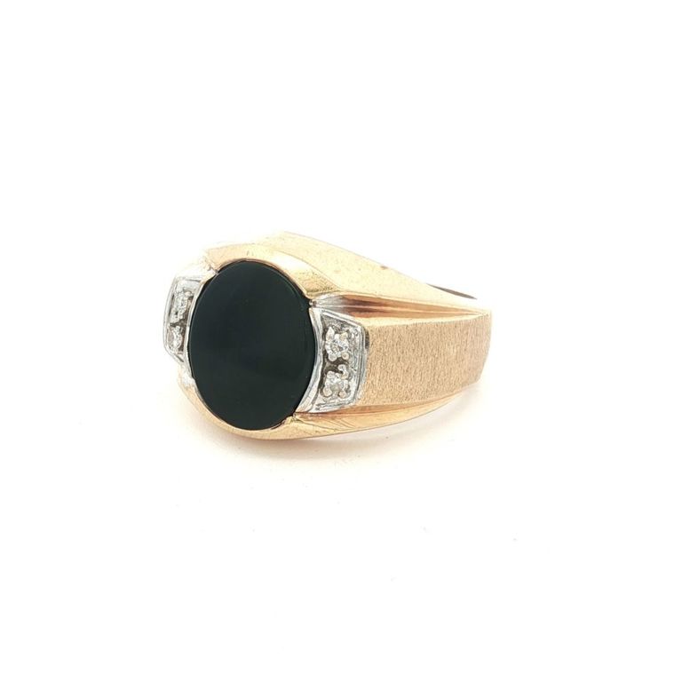 14k Yellow Gold Onyx and Diamond Ring