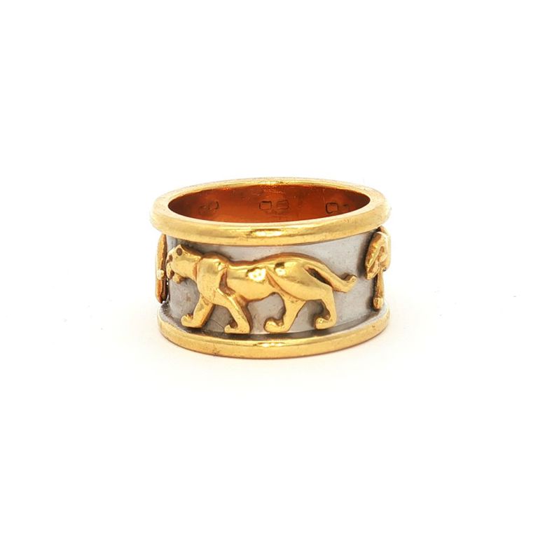 18k Yellow and White Gold Panther Band Ring
