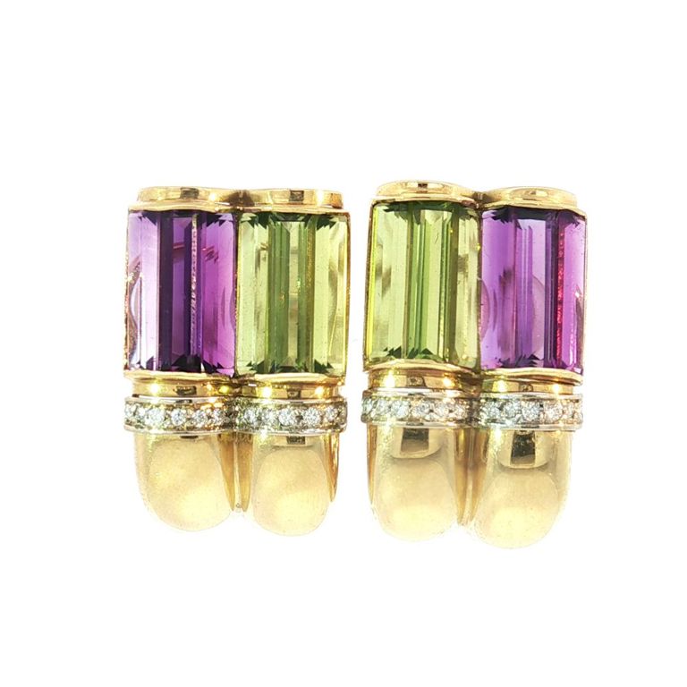 18k Yellow Gold Amethyst and Diamond Clip Earrings