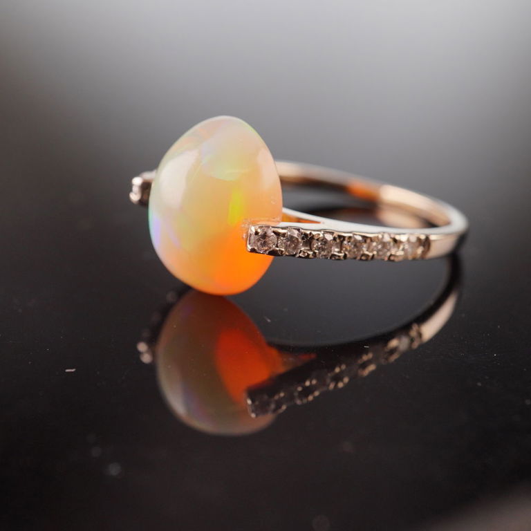 14k Yellow Gold Opal and Diamond Ring