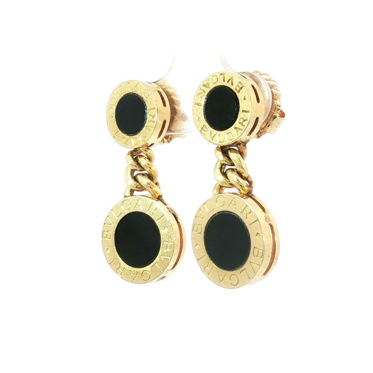 18k Yellow Gold Onyx Drop Earrings