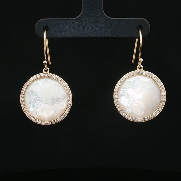 18k Gold Mother of Pearl and Diamond Drop Earrings