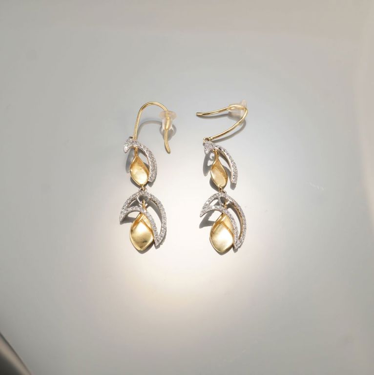 14k Yellow and White Gold Diamond Dangle Earrings